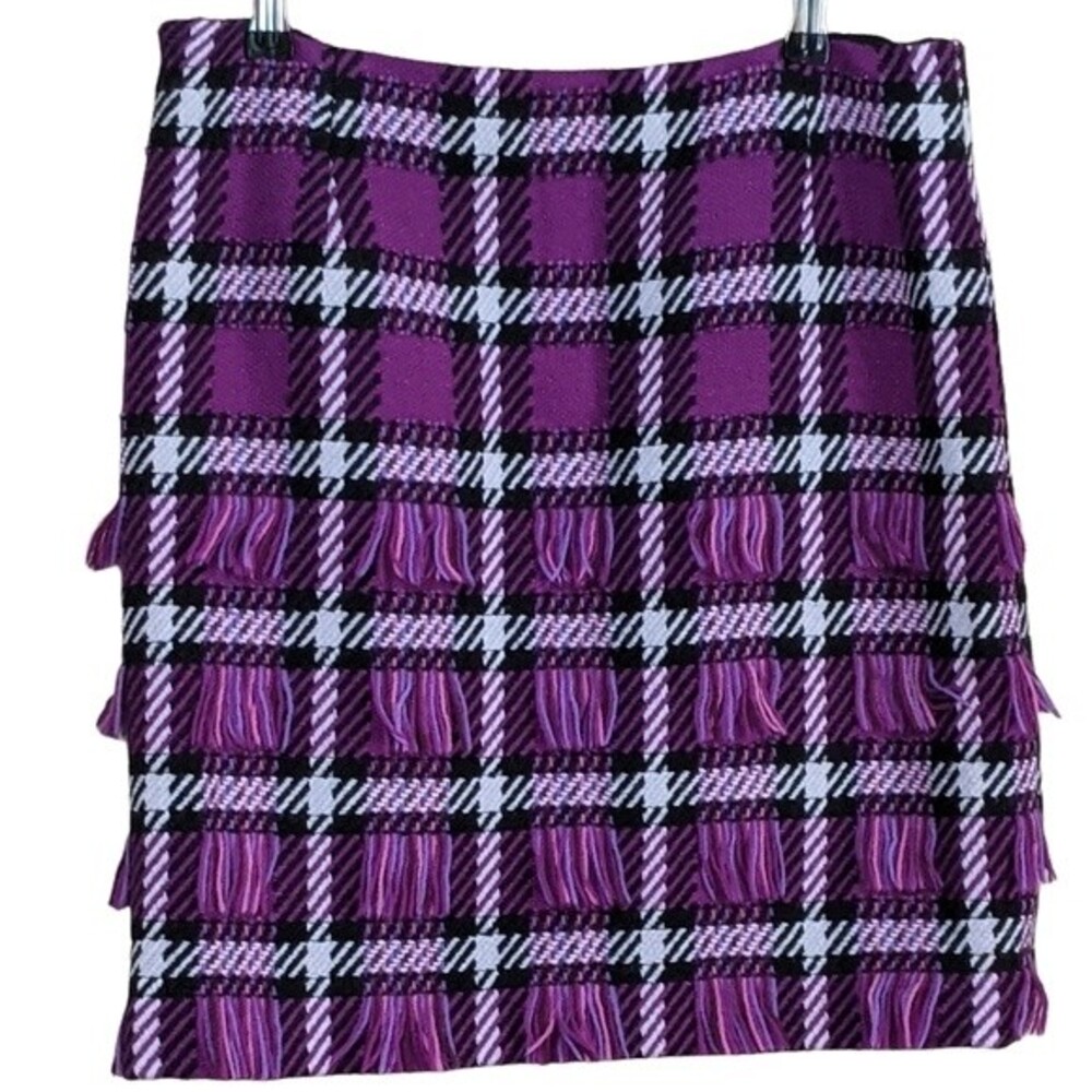 Per Se wool plaid fringe accent skirt lined preppy, classic academia 12 US